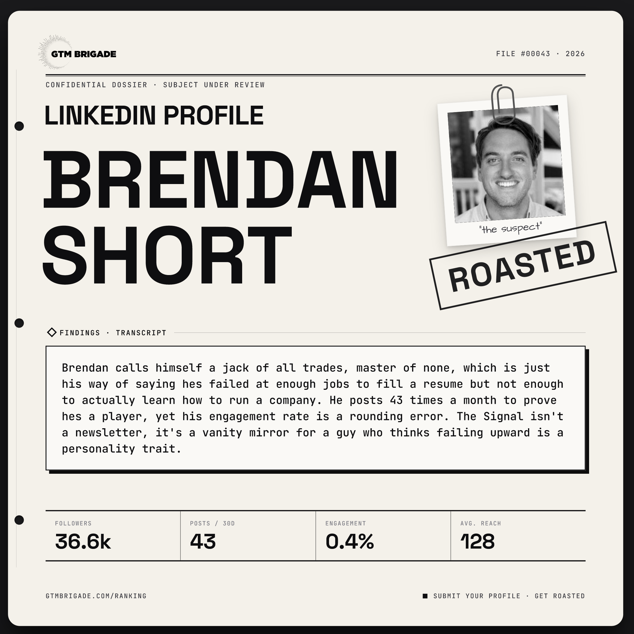 brendan short: #176 on the LinkedIn Ranking | GTM Brigade